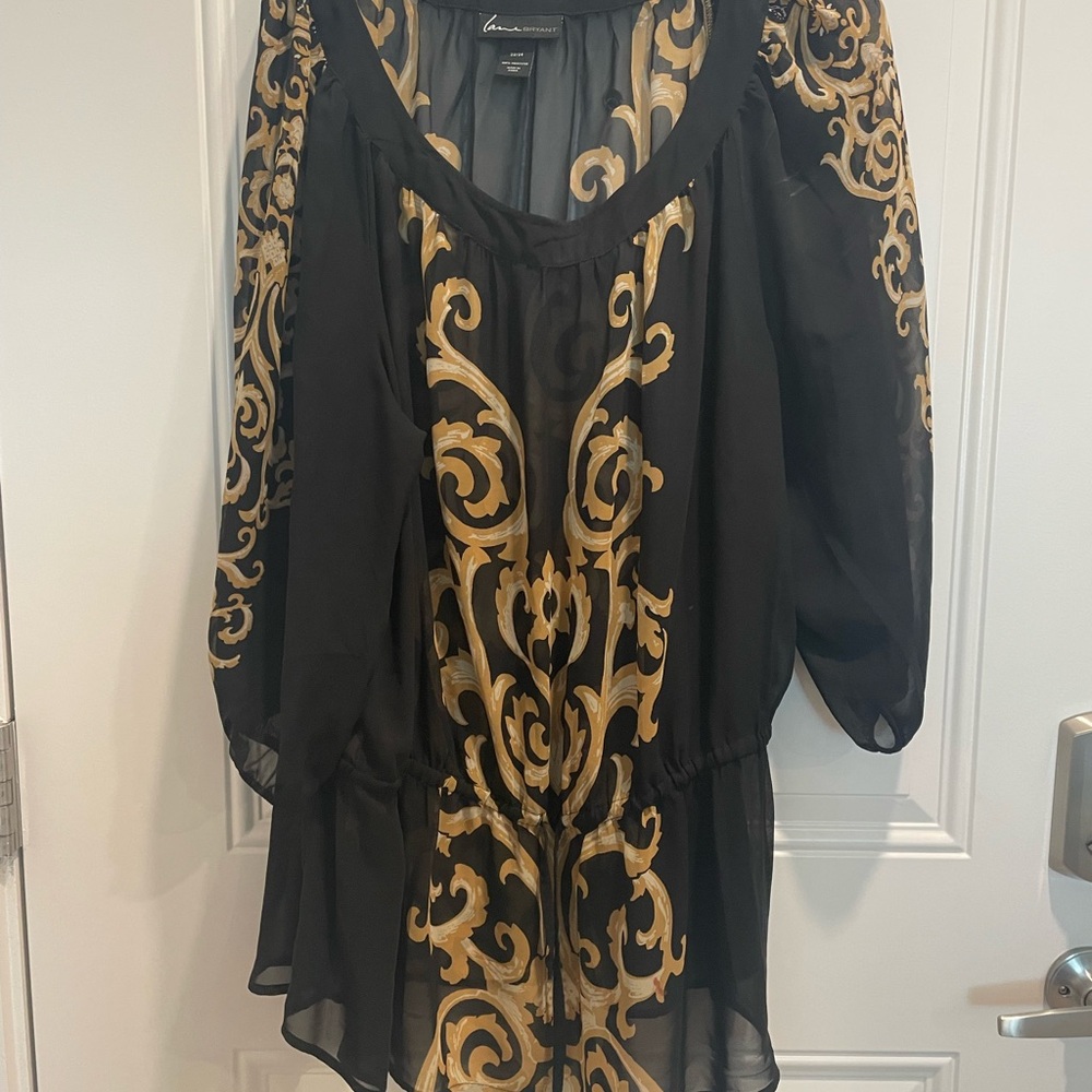 Chic Black and Gold Sheer Blouse